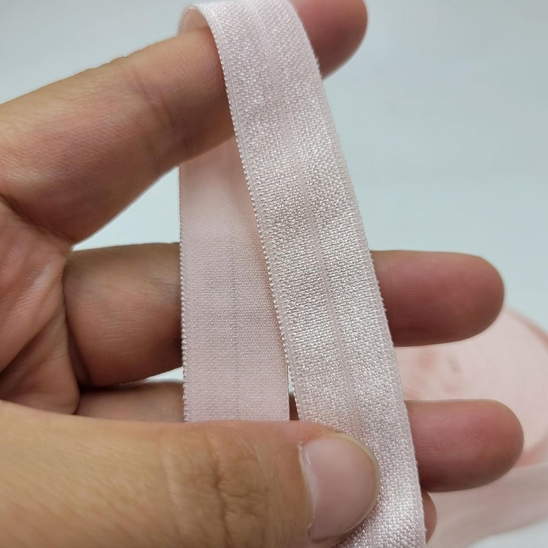 FAYADA Fold Over Elastic,5/8" Foldover FOE Trim Elastic Ribbon,Stretch FOE Band for Hair Ties Headbands Sewing Craft -5 Yards (Light Pink) - Image 4